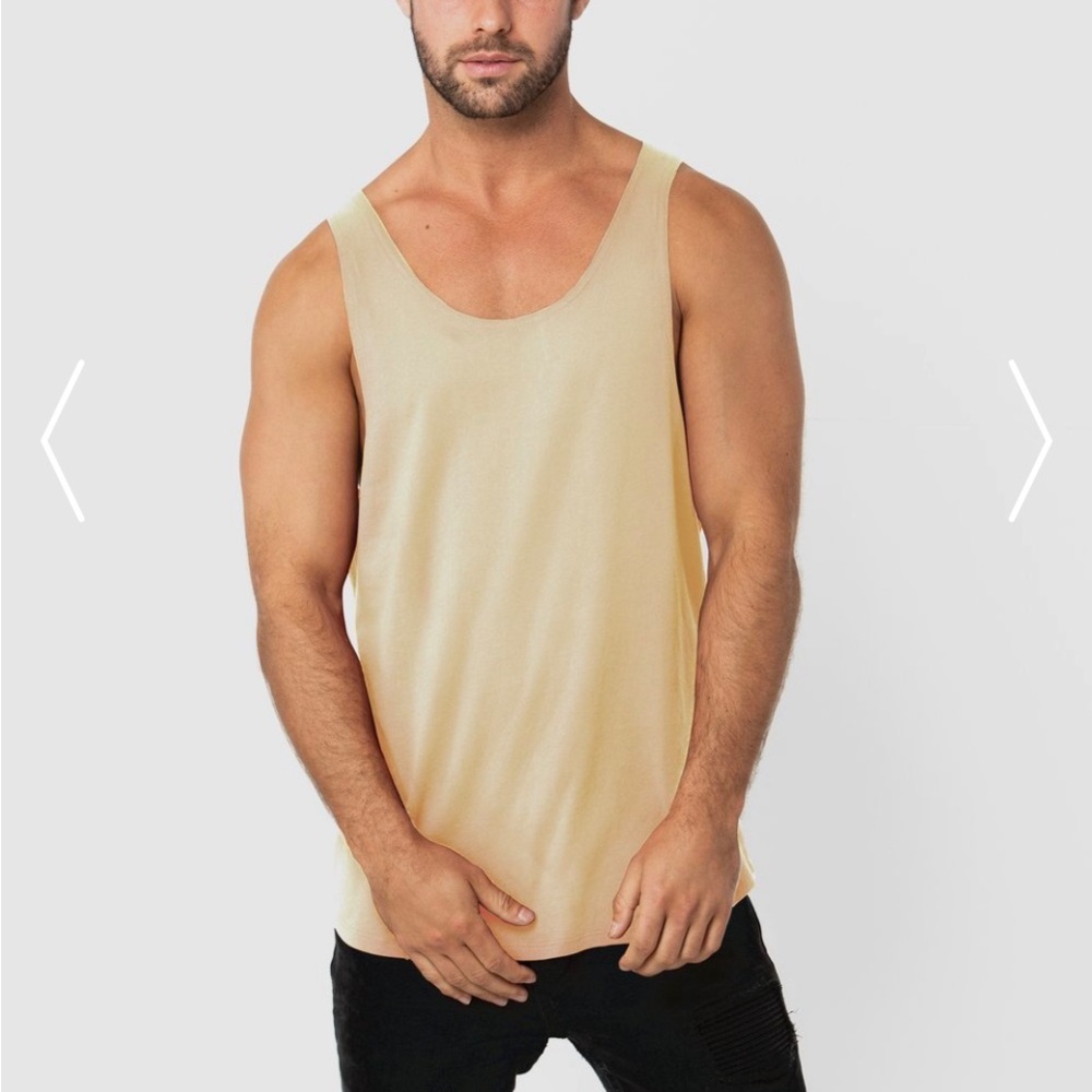 Äks Gōt Men’s Bamboo Cotton Muscle Tank Top Beige Athletic Made In Canada Sz L